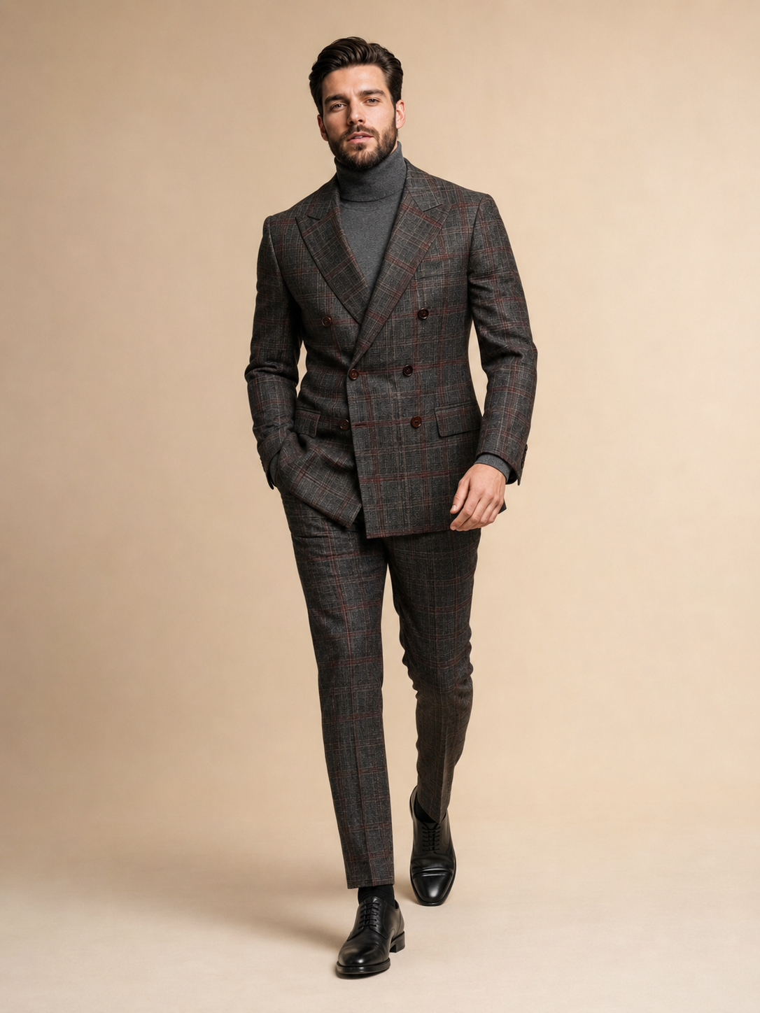 Milano Charcoal & Red Plaid Suit