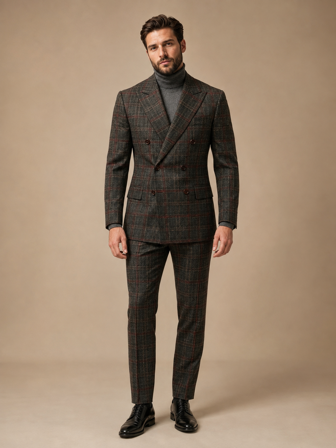 Milano Charcoal & Red Plaid Suit
