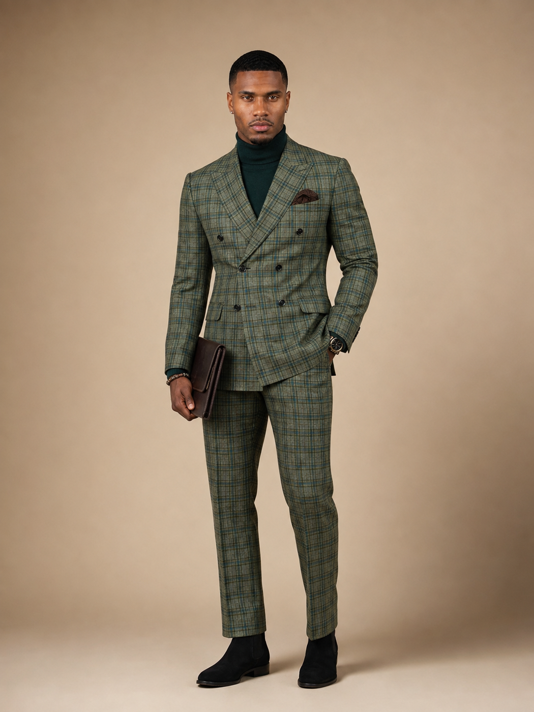 Milano Green & Blue Plaid Suit