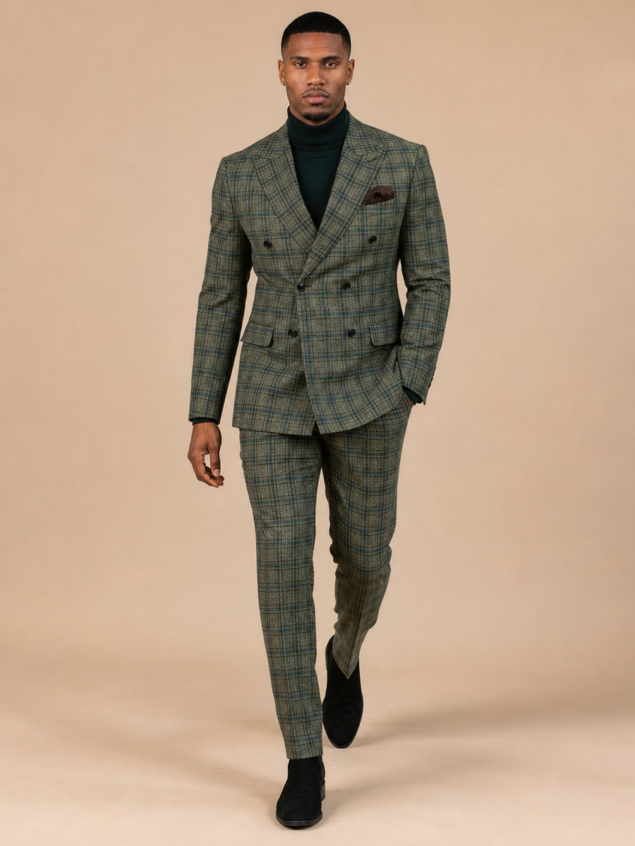 Milano Green & Blue Plaid Suit