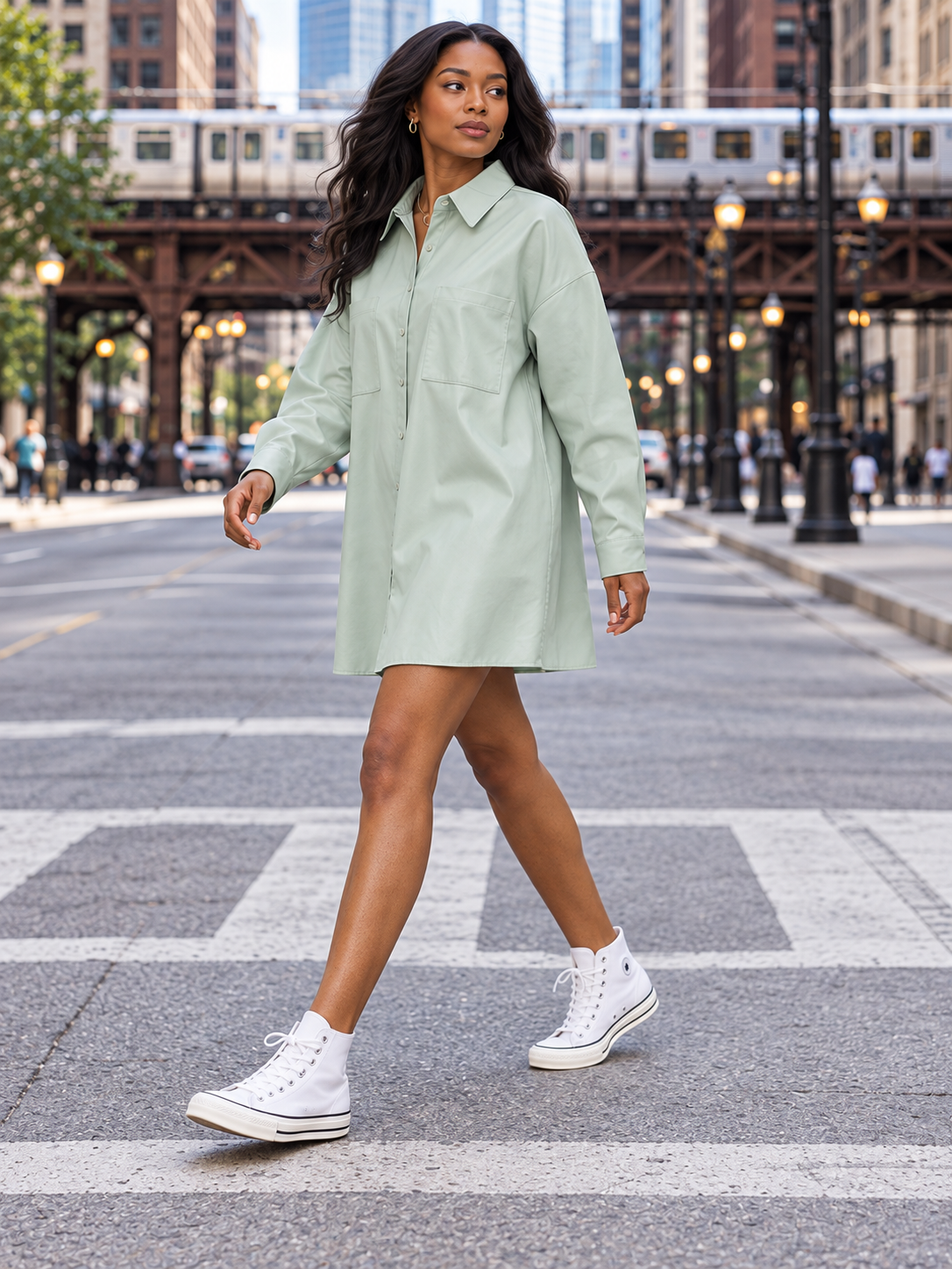 Mint Me Faux Leather Shirt Dress