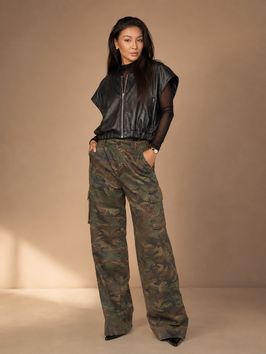 Panther Faux Leather Crop Jacket