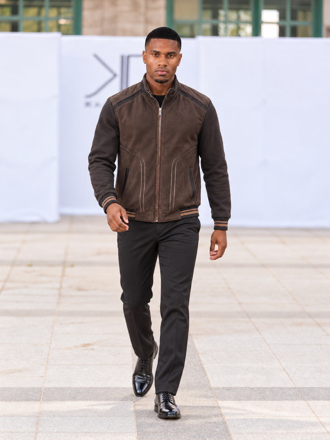 Downtown Men's Brown Contrast Knit Bomber Jacket