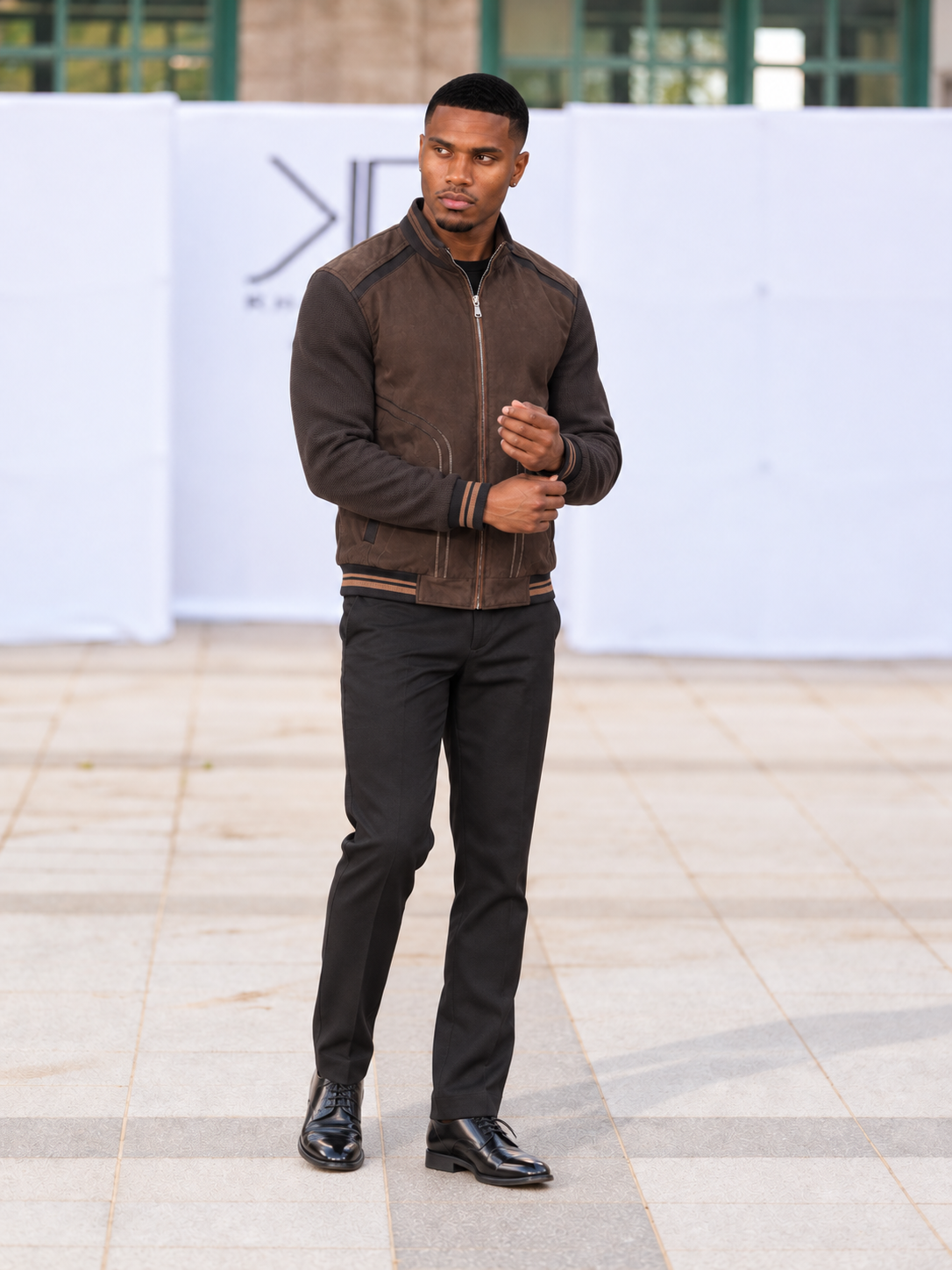 Downtown Men's Brown Contrast Knit Bomber Jacket