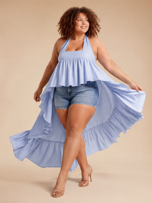 Yaya Seersucker Hi-Lo Top