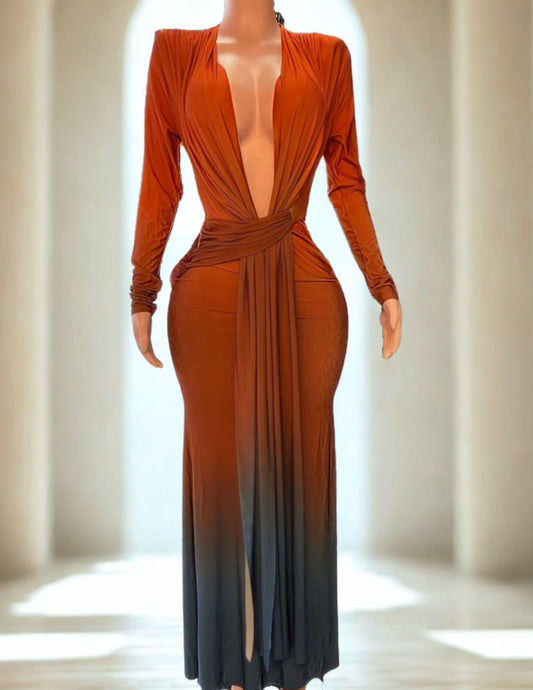 Ombre Ruched Maxi Dress
